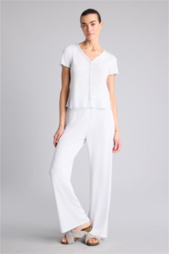 Kadın Ekru Kısa Kollu Pijama Üstü