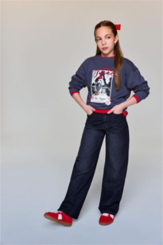 بنطرون جينز بناتي وايد ليج برجل واسع