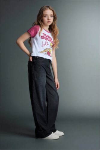 بناتي أنثرا بنطلون جينز بناتي وايد ليج برجل واسع