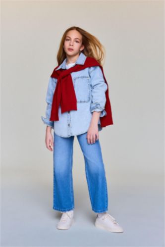 بنطرون جينز بناتي وايد ليج برجل واسع