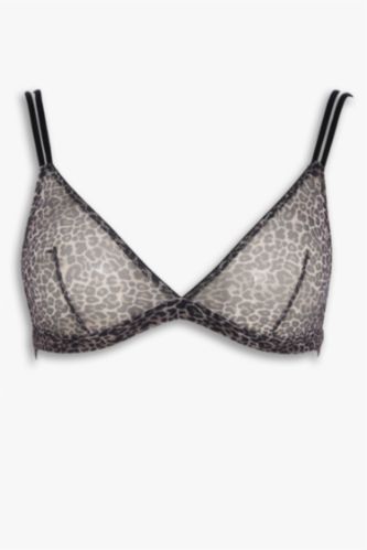 Leopar Desenli Tül Kapsız Pedsiz Balensiz Triangle Bra