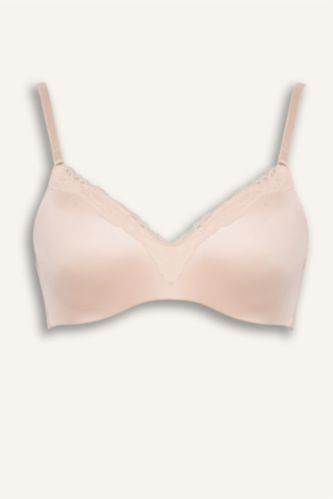 Lace Detailed Satin Padded Non Wired T-Shirt Bra