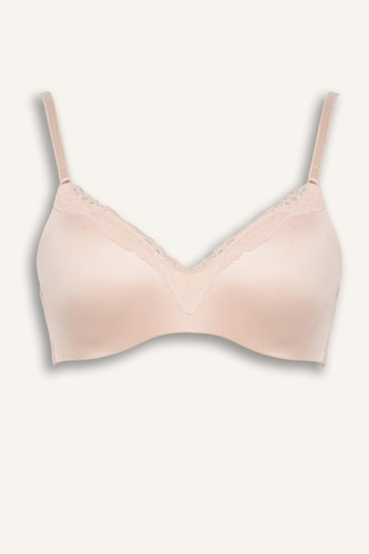 Lace Detailed Satin Padded Non Wired T-Shirt Bra