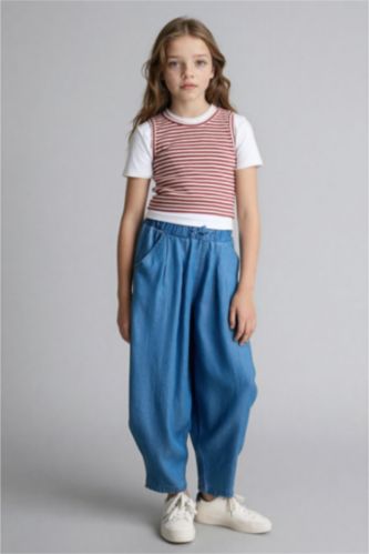 Kız Çocuk - Genç Kız Mavi Balloon Fit Jean Pantolon Kız Çocuk