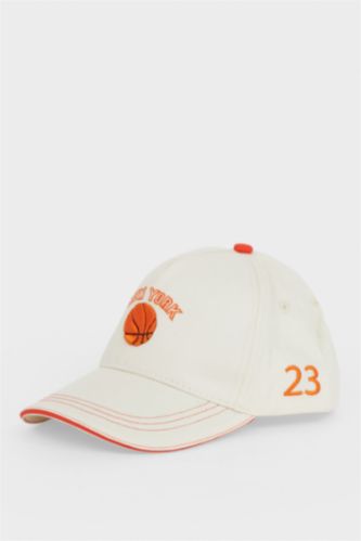 Erkek Çocuk - Genç Erkek Bej Nakışlı Pamuklu Cap Şapka Erkek Çocuk