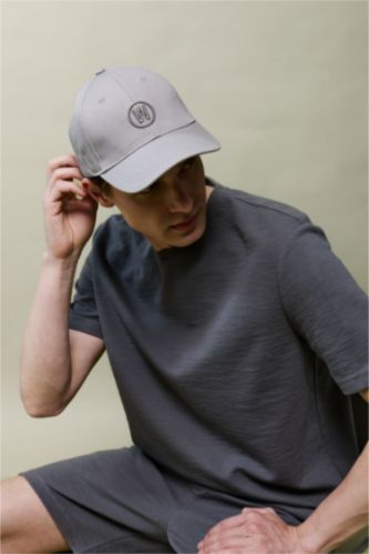 Erkek Açık Gri Erkek Nakışlı Gabardin Cap Şapka