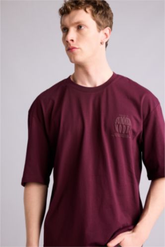 Erkek Bordo Boxy Fıt Kısa Kollu Tişört