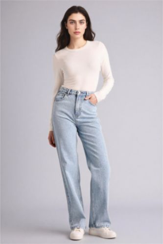 Женщины Светло-синий Брюки 90'S Wide Leg c высокой талией для женщин