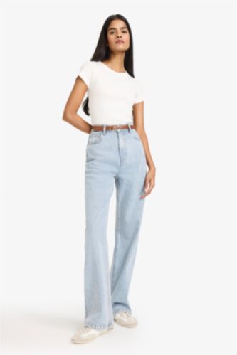 Женщины Светло-синий Брюки 90'S Wide Leg c высокой талией для женщин