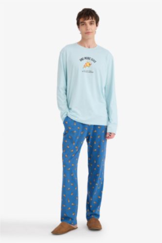 Pijama Takımı Regular Fit Baskılı Uzun Kollu Üst Desenli Uzun Alt