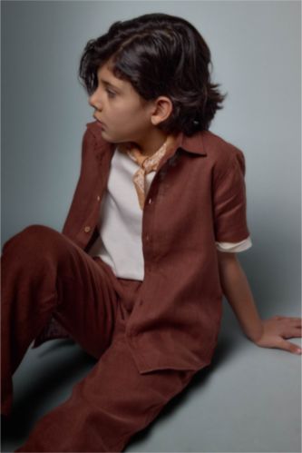 أولاد لون الأقرفة قميص ولادي كتان 100% قصة عادية بياخة عالية