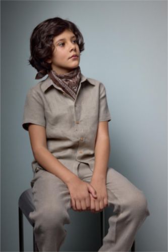 أولاد كاكي قميص ولادي كتان 100% قصة عادية بياخة عالية