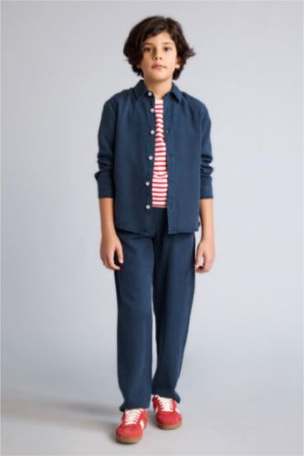 Erkek Çocuk - Genç Erkek Lacivert Düz Paça Tencel Pantolon Erkek Çocuk