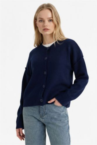 Regular Fit Bisiklet Yaka Düğmeli Hırka