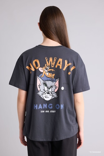 WOMAN Anthracite Oversize Tom and Jerry Print T-Shirt