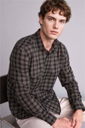 رجالي أنثرا Regular Fit Voile Long Sleeve Shirt