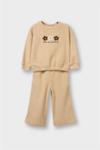 Kız Bebek 2'li Takım Çiçekli Sweatshirt Eşofman Altı