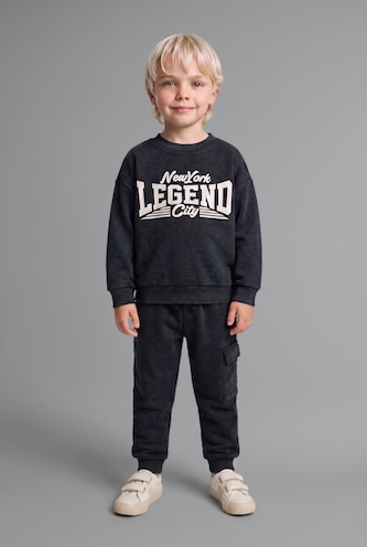 Erkek Bebek Antrasit 2'li Takım Baskılı Sweatshirt Eşofman Altı Erkek Bebek