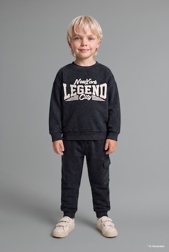 2'li Takım Baskılı Sweatshirt Eşofman Altı Erkek Bebek