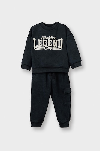 2'li Takım Baskılı Sweatshirt Eşofman Altı Erkek Bebek