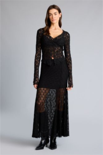 Женщины Черный Юбка из трикотажа со средней талией с кружевом для женщин