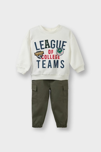 2'li Takım Baskılı Sweatshirt Pantolon Erkek Bebek
