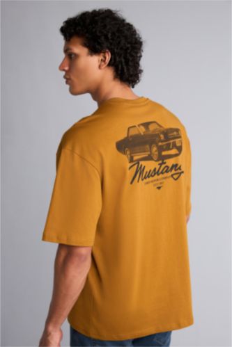 Erkek Açık Kahve Baskılı Tişört