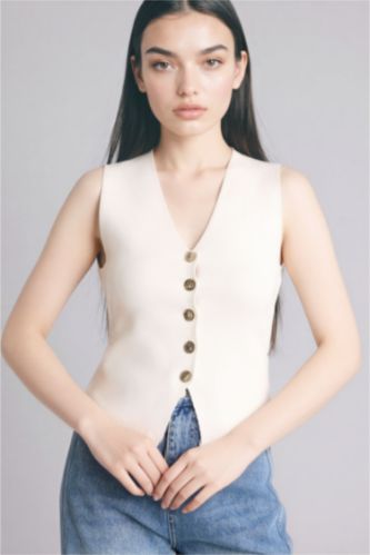 Женщины Бежевый Жилет приталенного кроя из трикотажа для женщин