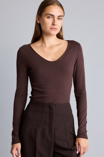 WOMAN Brown Slim Fit modal Long Sleeve T-Shirt