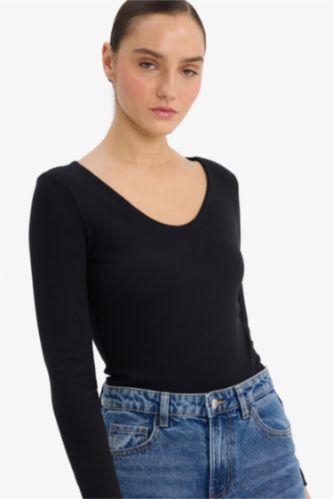 Slim Fit Dar Kesim Basic Düz Modal Uzun Kollu Tişört