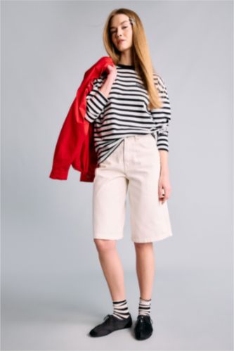 Әйелдерге экру Орташа белді тік балақ габардин бермуд