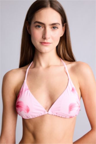 Kadın Pembe Regular Fit Çiçek Desenli Bikini Üstü
