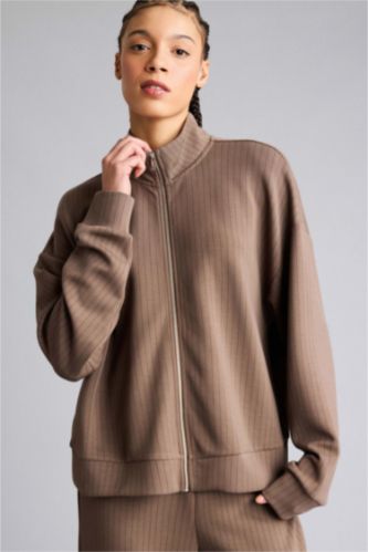 Женщины Светло коричневый Кардиган оверсайз из модала с воротником-стойкой