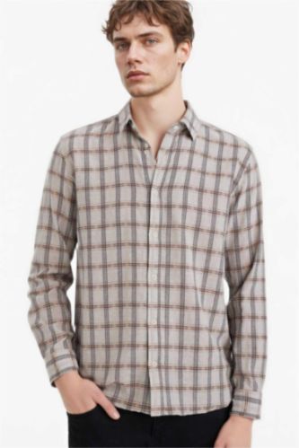 رجالي نعناع Regular Fit Polo Collar Flannel Long Sleeve Shirt
