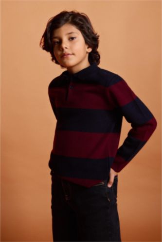 Boy Polo Neck Color Block Knit Pullover