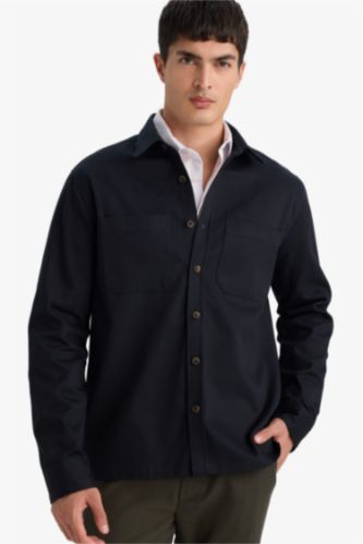 Regular Fit Polo Neck Gabardine Long Sleeve Shirt