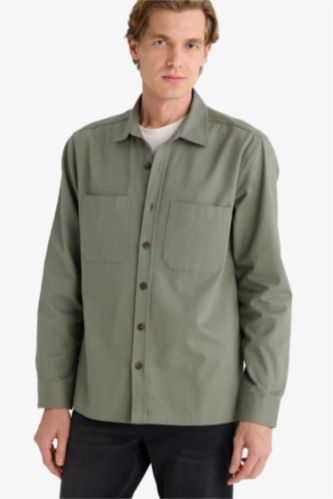 Chemise à manches longues en gabardine Coupe régulière