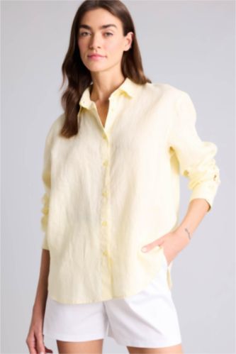 WOMAN Light Yellow Linen Long Sleeve Oversize Shirt