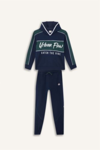 Erkek Çocuk 2'li Takım Kapüşonlu Baskılı Sweatshirt Eşofman Altı