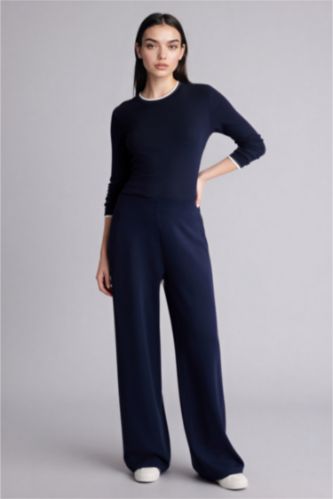 حريمي كحلي بنطلون منسوج وايد ليج برجل واسع