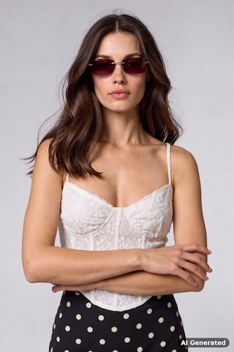 Woman Rectangular Metal Sunglasses