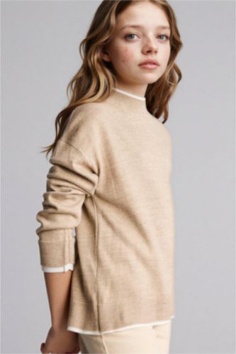 بنات فيزوني بلوز صوف بناتي قصة عادية بياخة مستديرة