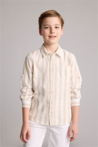 BOYS & TEENS Beige Boy Regular Fit Printed Long Sleeve Shirt
