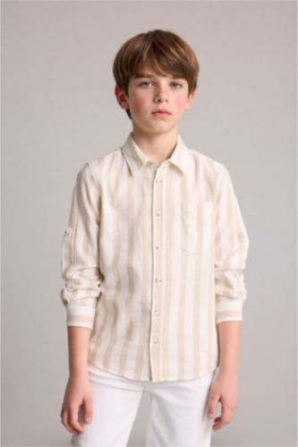 BOYS & TEENS Beige Boy Regular Fit Printed Long Sleeve Shirt