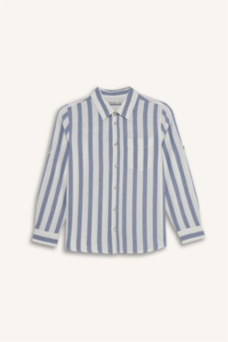 GARÇONS Indigo Foncé Chemise rayée à manches longues Coupe régulière pour garçon
