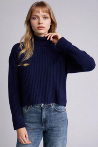 نساء كحلي بلوز صوف اوفر سايز هاينك بياخة عالية