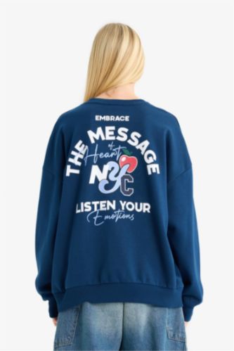 Coool Oversize Geniş Kalıp Bisiklet Yaka Sırt Baskılı Sweatshirt