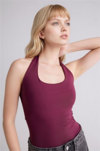 Женщины Бордовый Майка приталенного кроя с горловиной халтер для женщин Coool