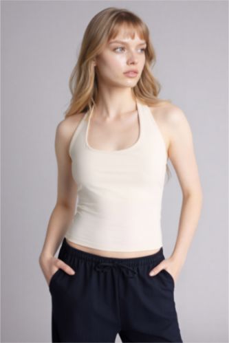 Женщины Бежевый Майка приталенного кроя с горловиной халтер для женщин Coool