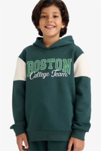 Kapüşonlu Baskılı İçi Yumuşak Tüylü Sweatshirt Erkek Çocuk